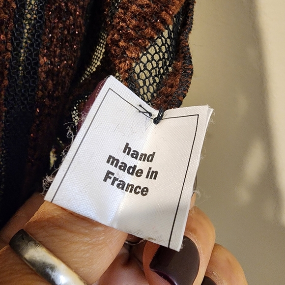 Beatrice Lissague Hand Made In France Striped Brown and Black Splarkling Scarf - Picture 3 of 7